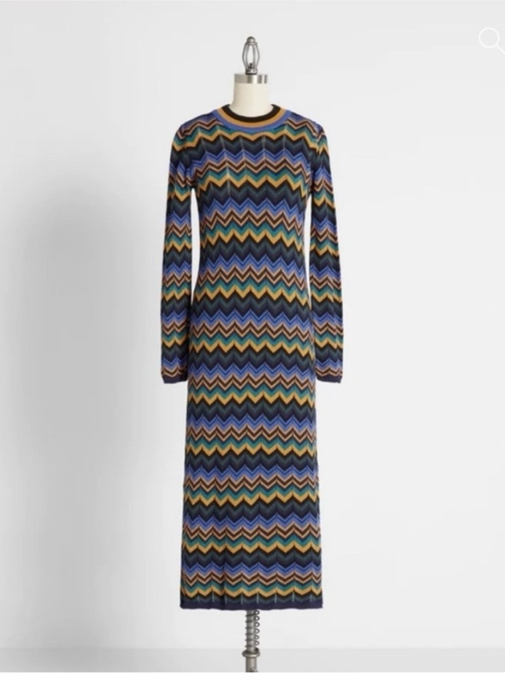 NWT ModCloth Chevron Knit Long Sleeve Midi Dress in Blue & Yellow